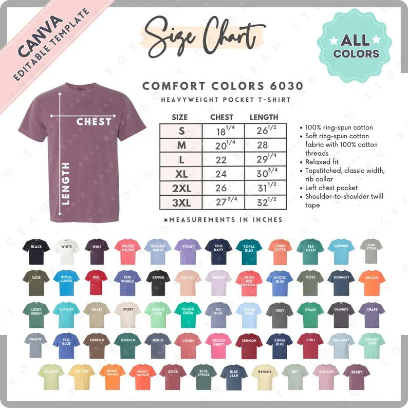Comfort Colors T-Shirt - size guide
