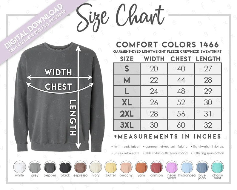 Garment-Dyed Sweatshirt - size guide