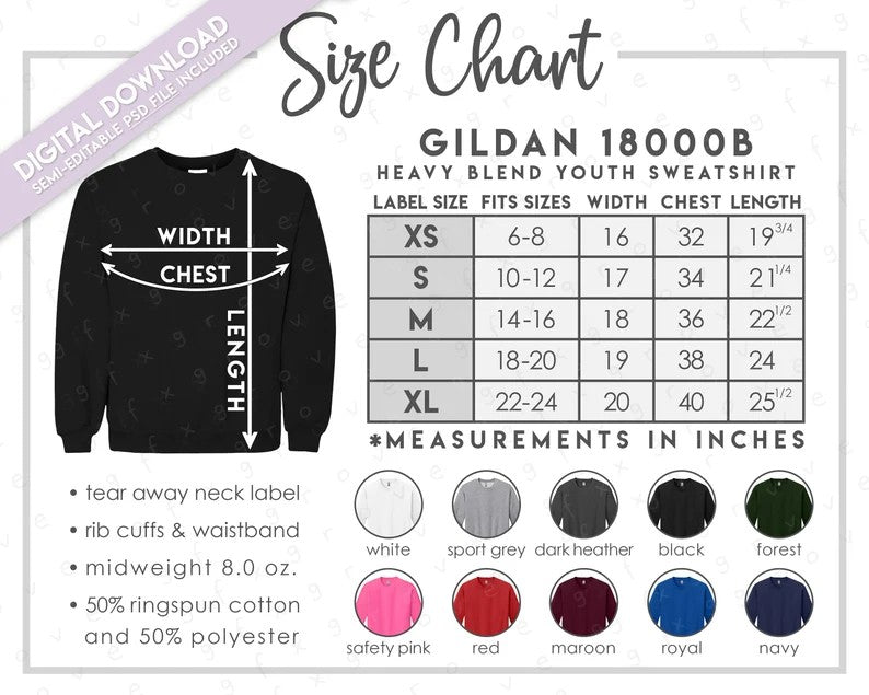 Kids Sweatshirt - size guide