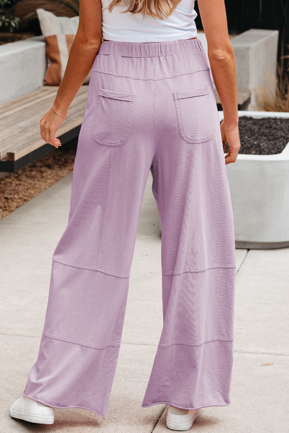 Bonbon Mineral Wash Exposed Seam Drawstring Elastic Waistband Wide Leg Cargo Pants